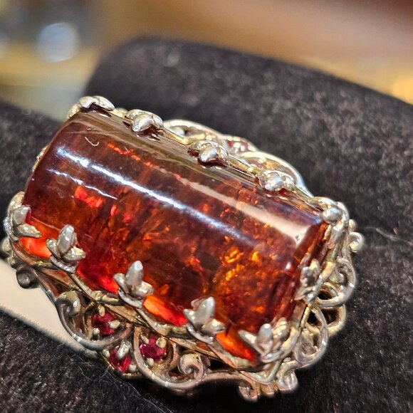 Gems en Vogue Baltic Amber & Garnet Ring Size 8